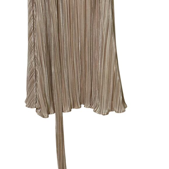 DKNY Size 6 Cream & Gold Pleated Belted Shimmer Fit and Flare Dress - Picture 5 of 9